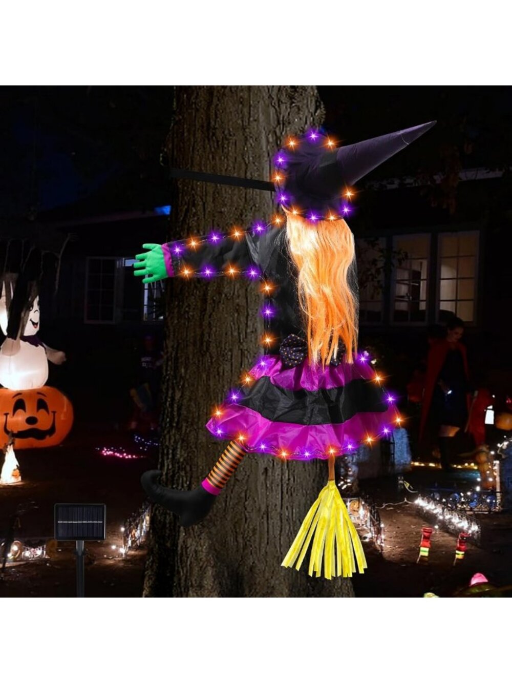 Large Solar Witch Halloween Decorations for Outdoor Spooky Festive Decor